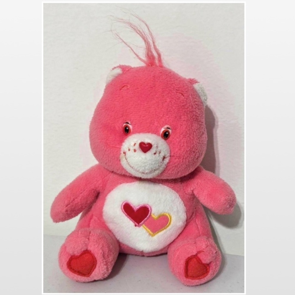 Vintage 2003 Care Bears Plush Toy Teddy Bear Pink White Hearts Seated VTG